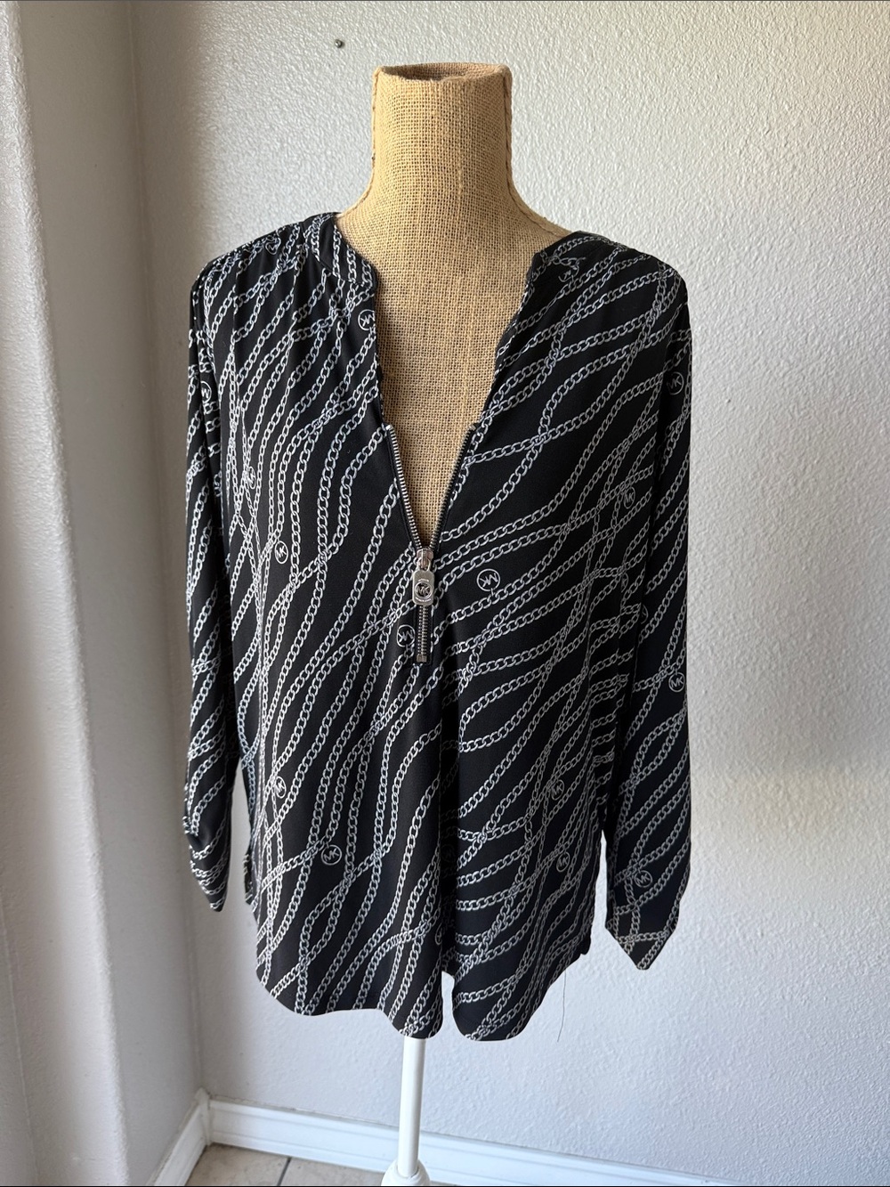 Michael Kors Black Blouse with White Chain Print
